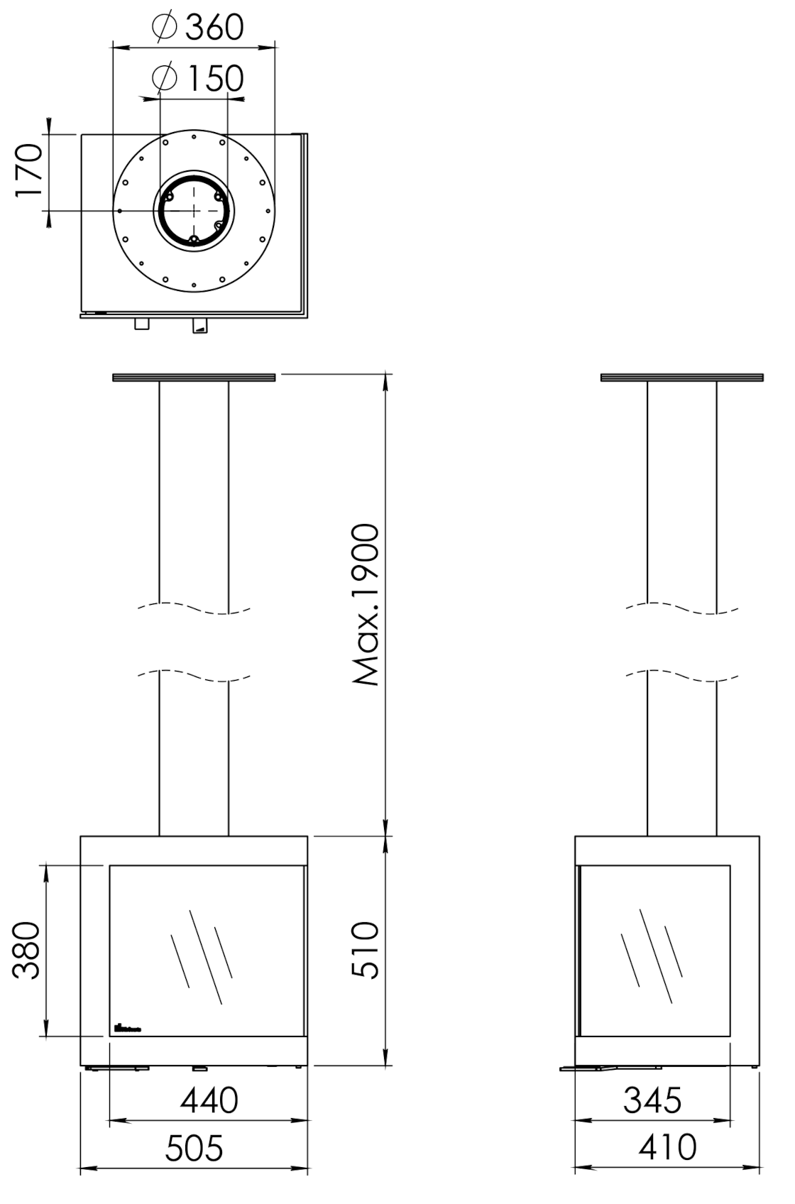 Poêles à bois Bora Corner Fixed - (suspendu au plafond)