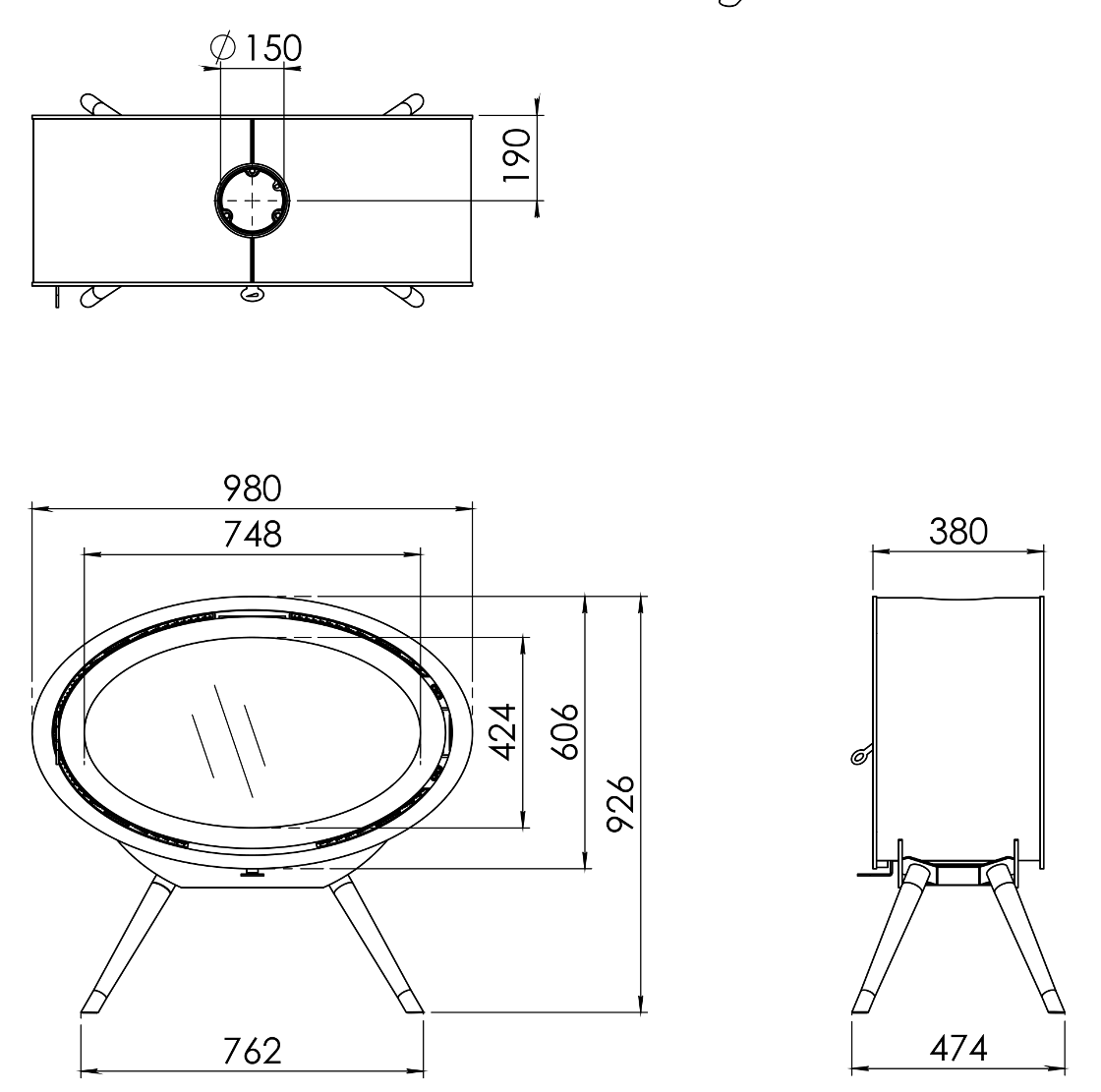 Poêle à bois Oval Front - supports multiples